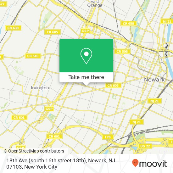 18th Ave (south 16th street 18th), Newark, NJ 07103 map