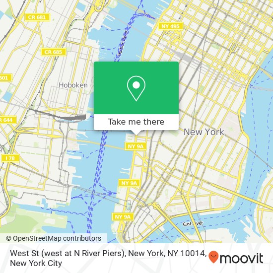 Mapa de West St (west at N River Piers), New York, NY 10014