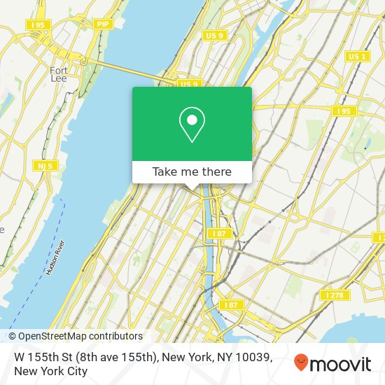 Mapa de W 155th St (8th ave 155th), New York, NY 10039