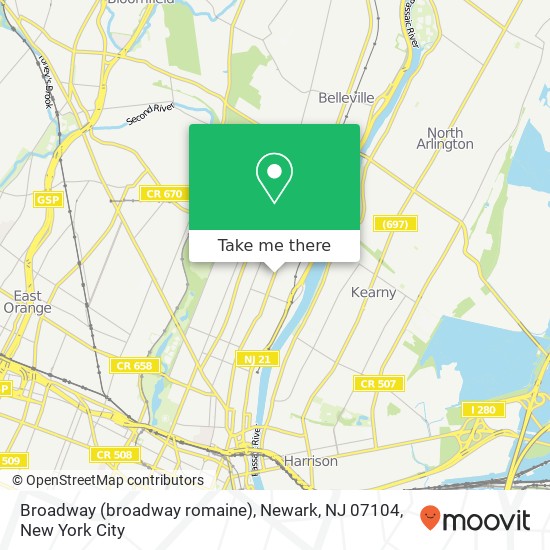 Mapa de Broadway (broadway romaine), Newark, NJ 07104