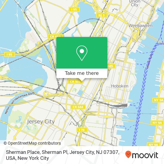 Mapa de Sherman Place, Sherman Pl, Jersey City, NJ 07307, USA