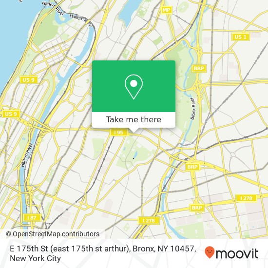 Mapa de E 175th St (east 175th st arthur), Bronx, NY 10457