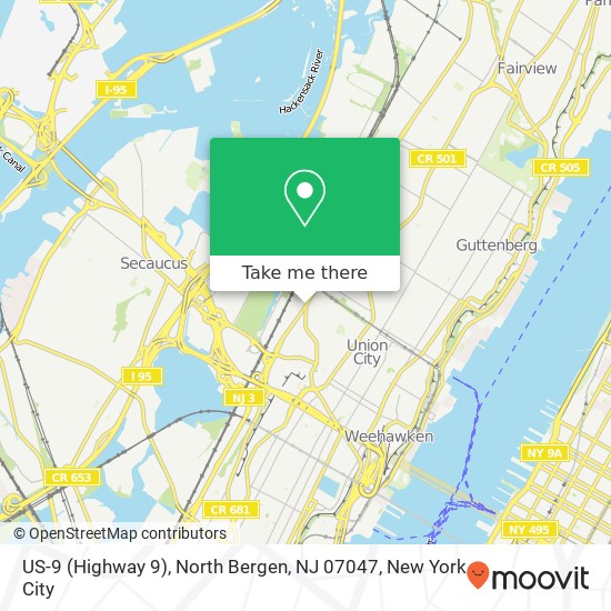 US-9 (Highway 9), North Bergen, NJ 07047 map