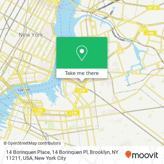 Mapa de 14 Borinquen Place, 14 Borinquen Pl, Brooklyn, NY 11211, USA