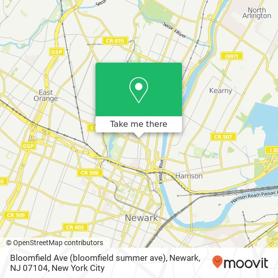 Mapa de Bloomfield Ave (bloomfield summer ave), Newark, NJ 07104