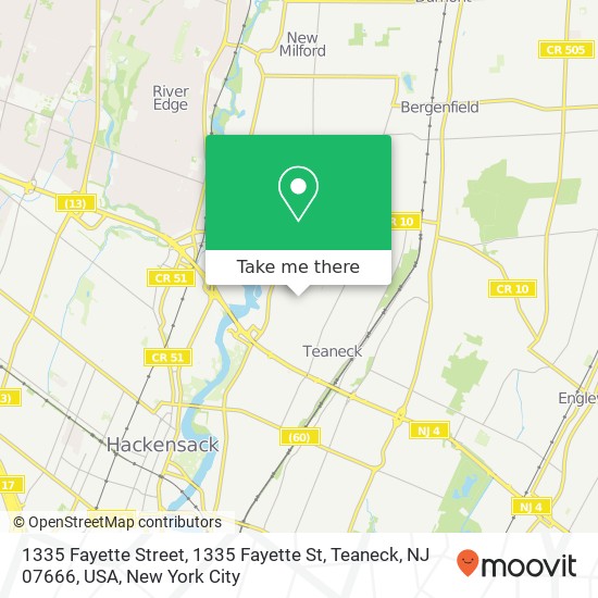 Mapa de 1335 Fayette Street, 1335 Fayette St, Teaneck, NJ 07666, USA