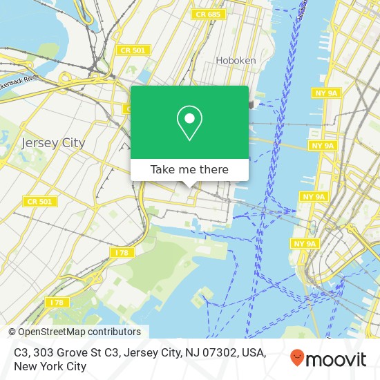Mapa de C3, 303 Grove St C3, Jersey City, NJ 07302, USA