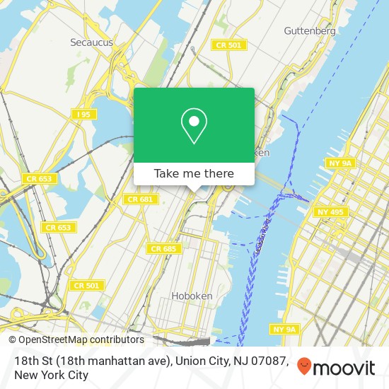 Mapa de 18th St (18th manhattan ave), Union City, NJ 07087