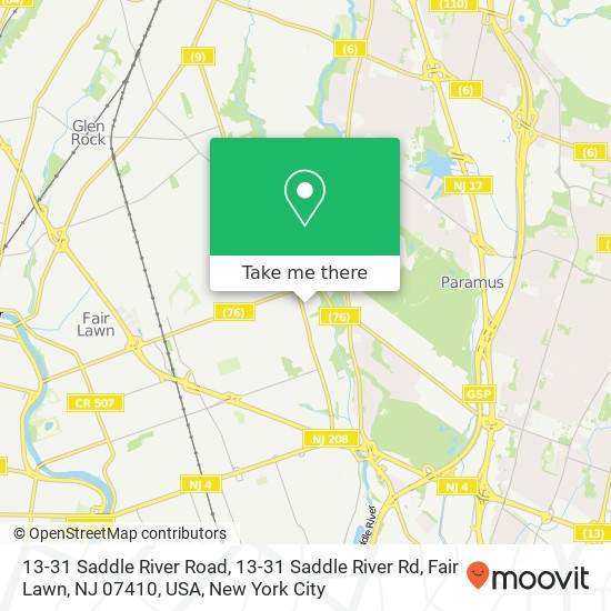 Mapa de 13-31 Saddle River Road, 13-31 Saddle River Rd, Fair Lawn, NJ 07410, USA