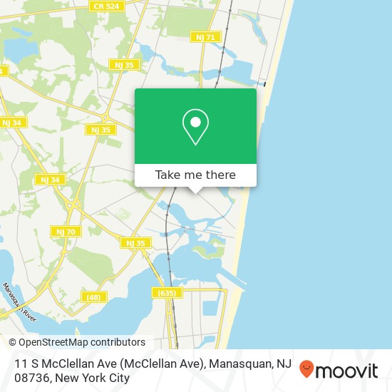 Mapa de 11 S McClellan Ave (McClellan Ave), Manasquan, NJ 08736