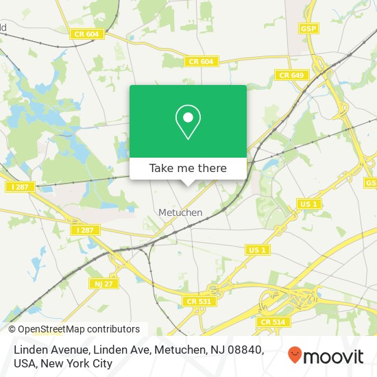 Mapa de Linden Avenue, Linden Ave, Metuchen, NJ 08840, USA