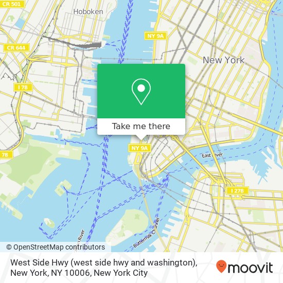 Mapa de West Side Hwy (west side hwy and washington), New York, NY 10006