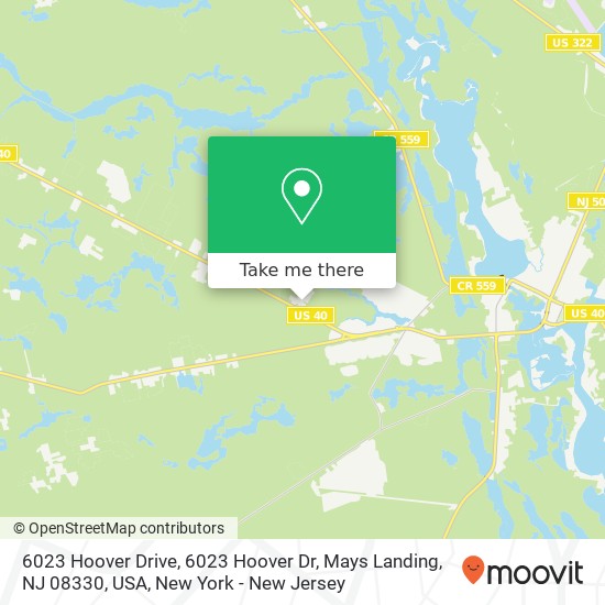 Mapa de 6023 Hoover Drive, 6023 Hoover Dr, Mays Landing, NJ 08330, USA