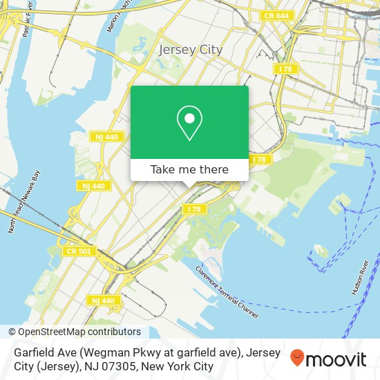 Mapa de Garfield Ave (Wegman Pkwy at garfield ave), Jersey City (Jersey), NJ 07305