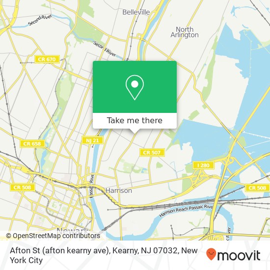 Mapa de Afton St (afton kearny ave), Kearny, NJ 07032