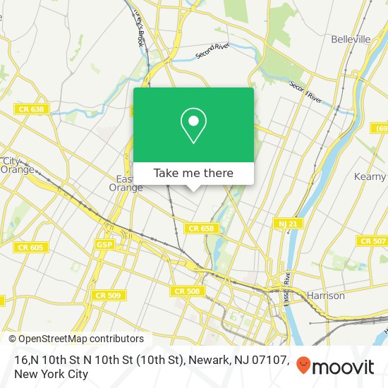 Mapa de 16,N 10th St N 10th St (10th St), Newark, NJ 07107