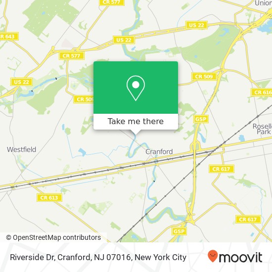 Mapa de Riverside Dr, Cranford, NJ 07016