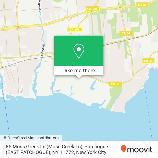 Mapa de 85 Moss Greek Ln (Moss Creek Ln), Patchogue (EAST PATCHOGUE), NY 11772