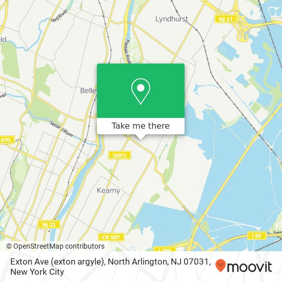 Mapa de Exton Ave (exton argyle), North Arlington, NJ 07031
