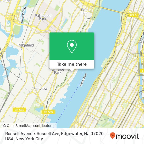 Mapa de Russell Avenue, Russell Ave, Edgewater, NJ 07020, USA