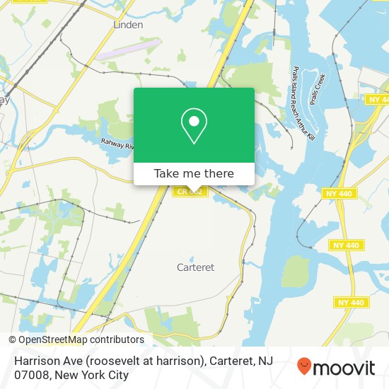 Mapa de Harrison Ave (roosevelt at harrison), Carteret, NJ 07008