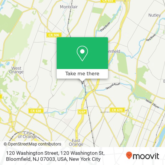 Mapa de 120 Washington Street, 120 Washington St, Bloomfield, NJ 07003, USA