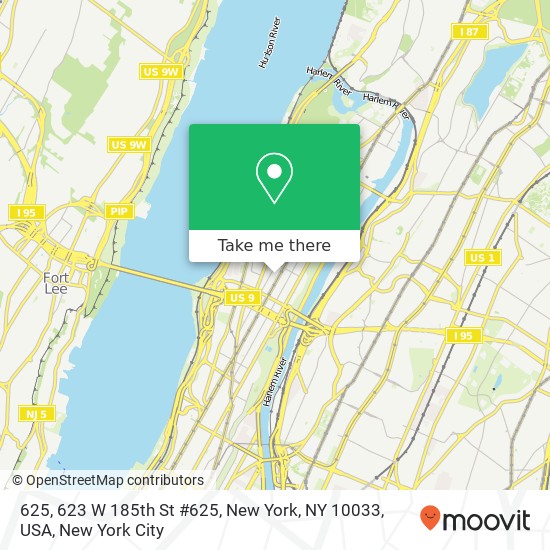 625, 623 W 185th St #625, New York, NY 10033, USA map