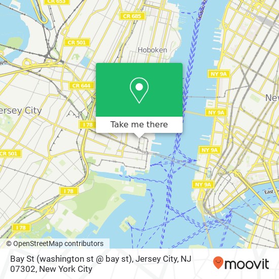 Mapa de Bay St (washington st @ bay st), Jersey City, NJ 07302