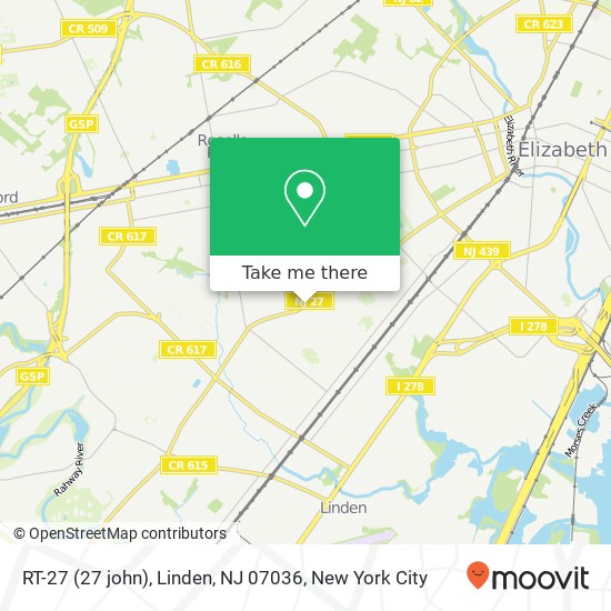 Mapa de RT-27 (27 john), Linden, NJ 07036
