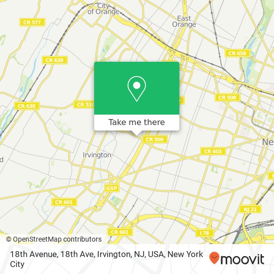 Mapa de 18th Avenue, 18th Ave, Irvington, NJ, USA