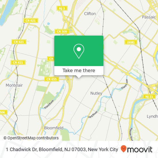 Mapa de 1 Chadwick Dr, Bloomfield, NJ 07003