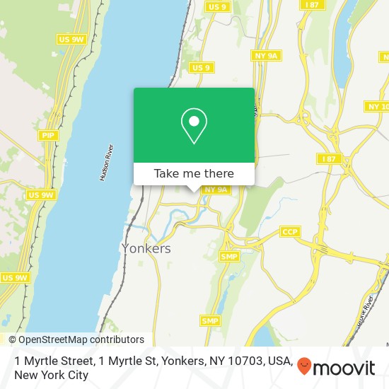 Mapa de 1 Myrtle Street, 1 Myrtle St, Yonkers, NY 10703, USA