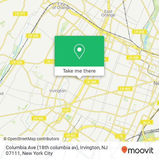 Mapa de Columbia Ave (18th columbia av), Irvington, NJ 07111