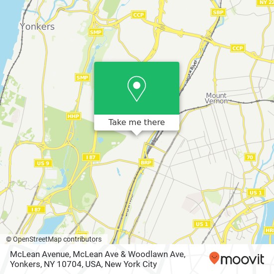 McLean Avenue, McLean Ave & Woodlawn Ave, Yonkers, NY 10704, USA map