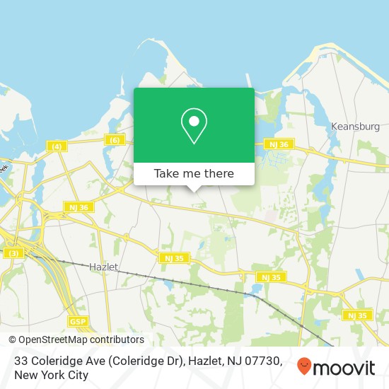 33 Coleridge Ave (Coleridge Dr), Hazlet, NJ 07730 map