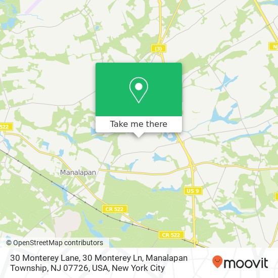Mapa de 30 Monterey Lane, 30 Monterey Ln, Manalapan Township, NJ 07726, USA