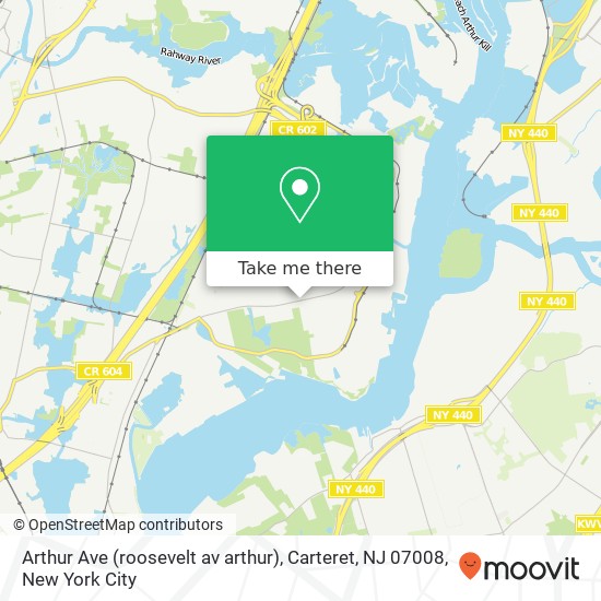 Mapa de Arthur Ave (roosevelt av arthur), Carteret, NJ 07008
