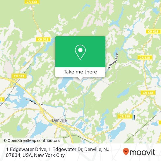 Mapa de 1 Edgewater Drive, 1 Edgewater Dr, Denville, NJ 07834, USA