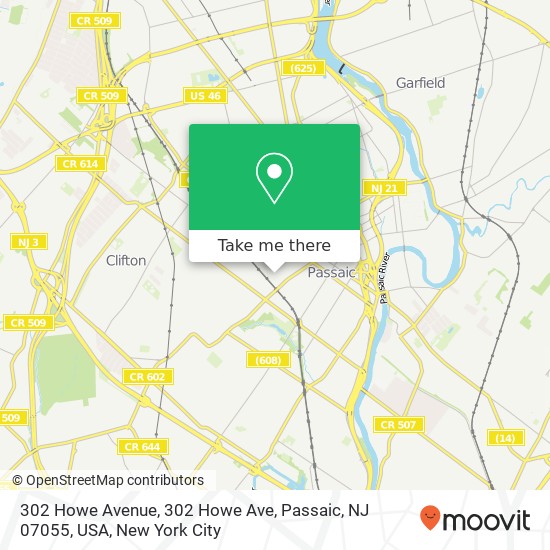 302 Howe Avenue, 302 Howe Ave, Passaic, NJ 07055, USA map