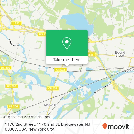 Mapa de 1170 2nd Street, 1170 2nd St, Bridgewater, NJ 08807, USA