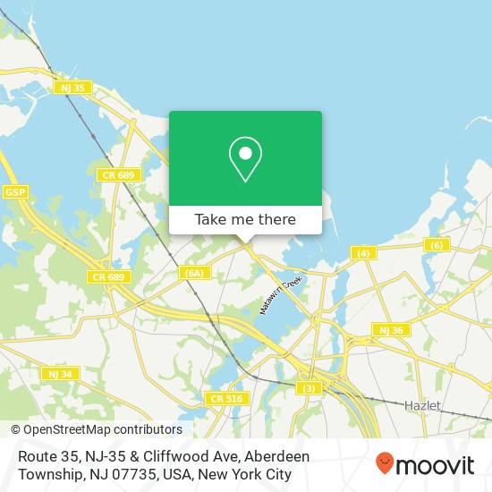 Mapa de Route 35, NJ-35 & Cliffwood Ave, Aberdeen Township, NJ 07735, USA