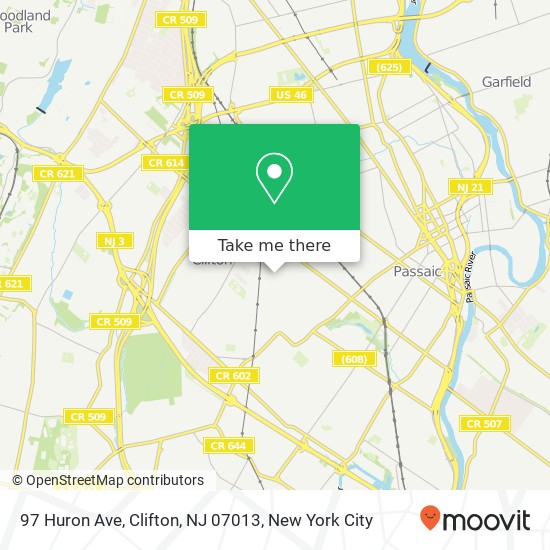 Mapa de 97 Huron Ave, Clifton, NJ 07013