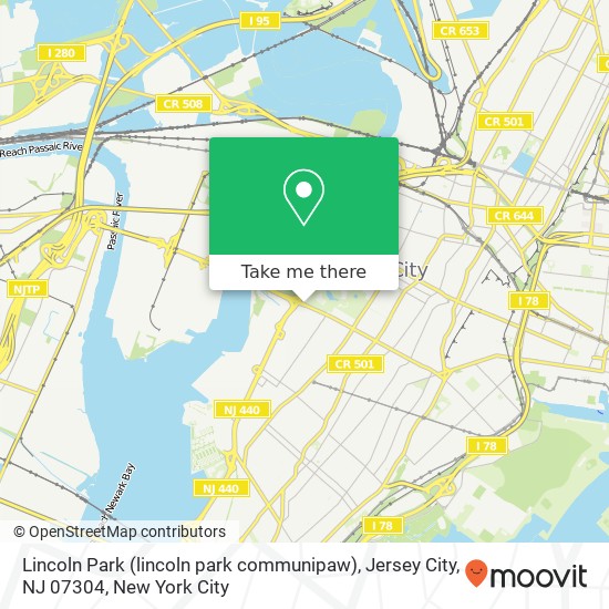 Mapa de Lincoln Park (lincoln park communipaw), Jersey City, NJ 07304