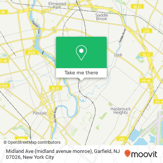 Mapa de Midland Ave (midland avenue monroe), Garfield, NJ 07026