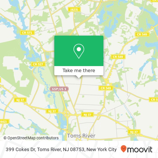 Mapa de 399 Cokes Dr, Toms River, NJ 08753