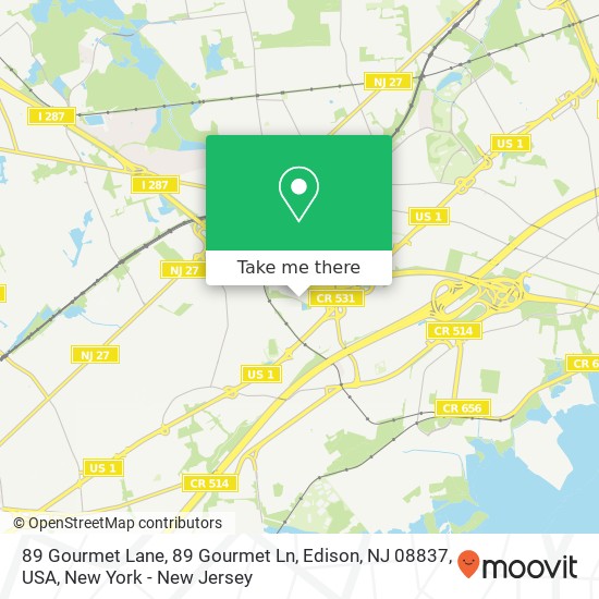 Mapa de 89 Gourmet Lane, 89 Gourmet Ln, Edison, NJ 08837, USA