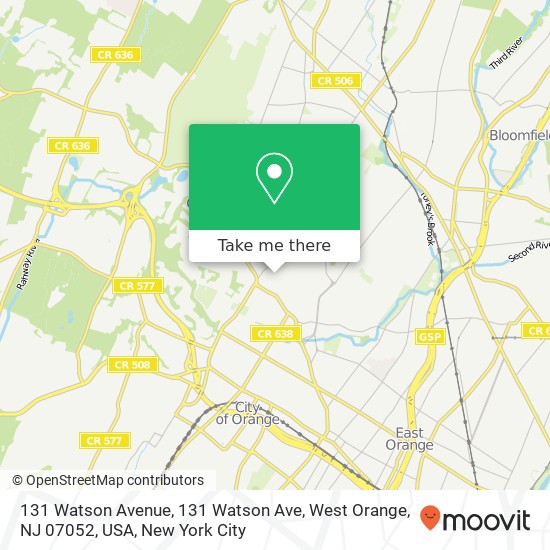 Mapa de 131 Watson Avenue, 131 Watson Ave, West Orange, NJ 07052, USA