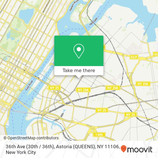 Mapa de 36th Ave (30th / 36th), Astoria (QUEENS), NY 11106