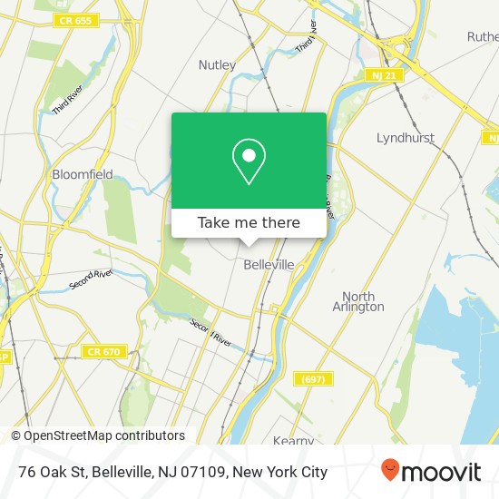 Mapa de 76 Oak St, Belleville, NJ 07109