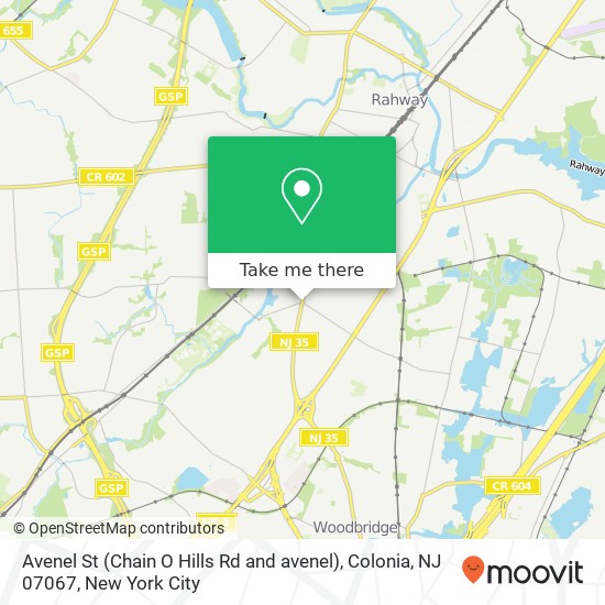 Mapa de Avenel St (Chain O Hills Rd and avenel), Colonia, NJ 07067